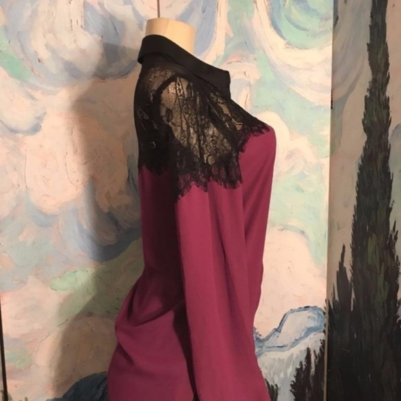Metaphor S Purple Button Down Black Lace Trim Top - Picture 3 of 6